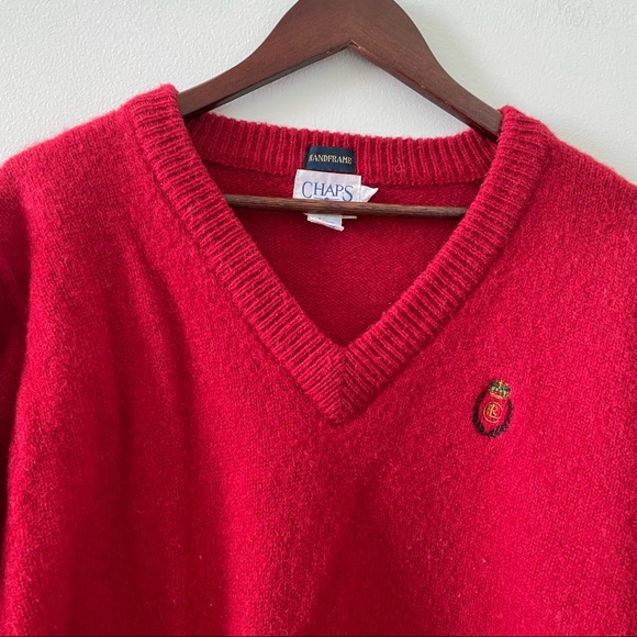 Vintage red Shetland wool Ralph Lauren Chaps v-neck sweater ❤️ - Picture 7 of 7